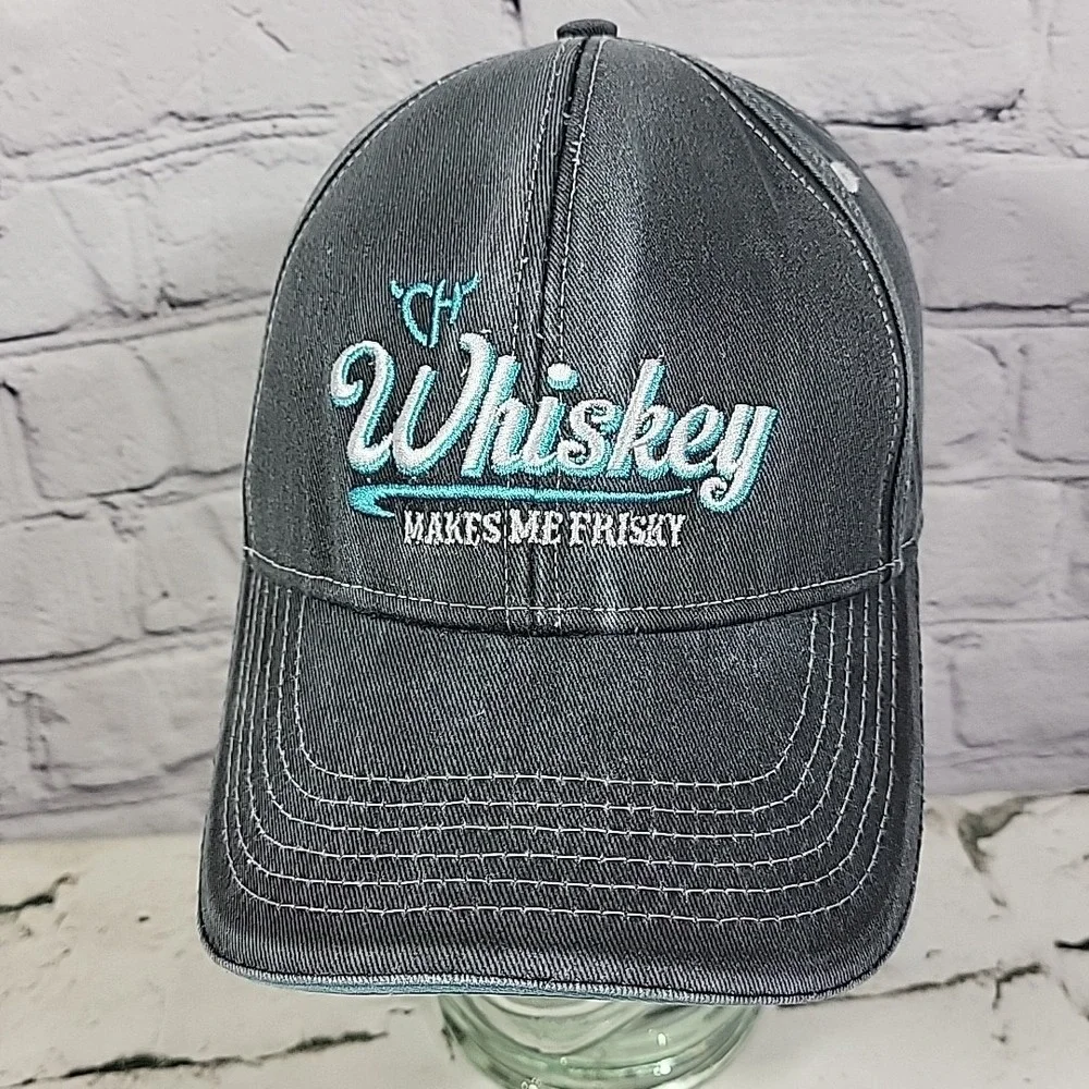 Whiskey Makes Me Frisky‎ Cowgirl Hardware Hat Womens Gray Snapback Ball Cap